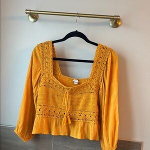 Yellow Crochet Detail Women's Top
